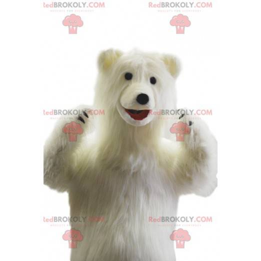 Mascote urso polar muito alegre. Fantasia de urso polar -