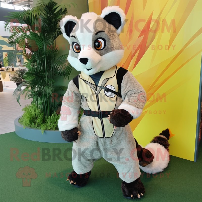 Cream Civet mascot costume character dressed with a Romper and Foot pads Cream Civet mascot costume character dressed with a Romper and Foot pads