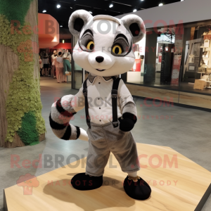 Cream Civet mascot costume character dressed with a Romper and Foot pads