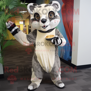 Cream Civet mascot costume character dressed with a Romper and Foot pads