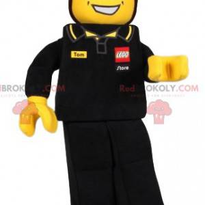 Lojista mascote da Playmobil com roupa de trabalho preta -