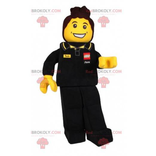 Lojista mascote da Playmobil com roupa de trabalho preta -