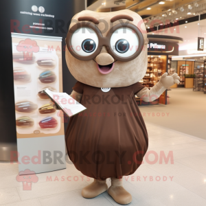 Brown Oyster mascot costume character dressed with a Mini Dress and Reading glasses