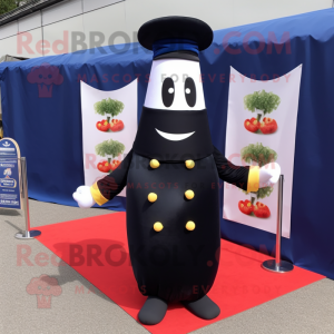 Navy Currywurst mascot costume character dressed with a Tuxedo and Hair clips