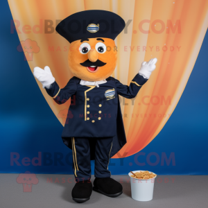 Navy Currywurst mascot costume character dressed with a Tuxedo and Hair clips