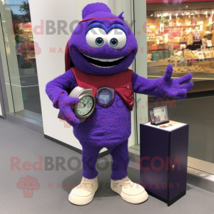 Purple Wrist Watch mascot costume character dressed with a Long Sleeve Tee and Wallets