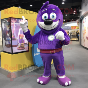 Purple Wrist Watch mascot costume character dressed with a Long Sleeve Tee and Wallets