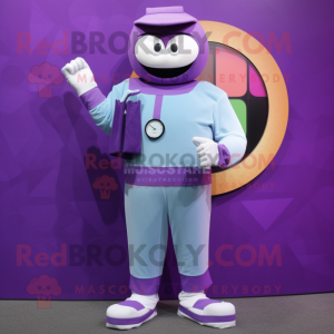 Purple Wrist Watch mascot costume character dressed with a Long Sleeve Tee and Wallets