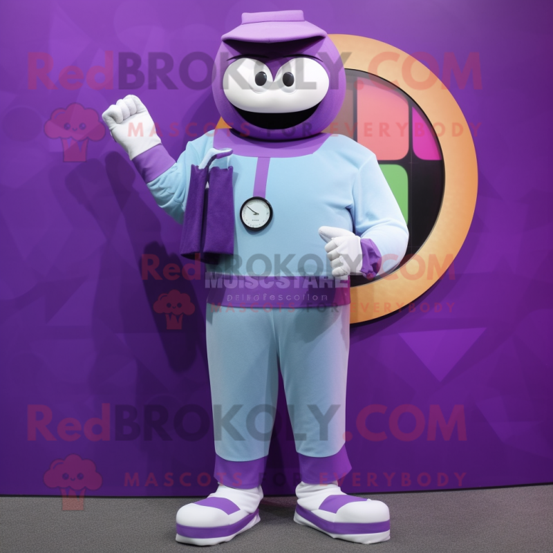 Purple Wrist Watch mascot costume character dressed with a Long Sleeve Tee and Wallets Purple Wrist Watch mascot costume character dressed with a Long Sleeve Tee and Wallets