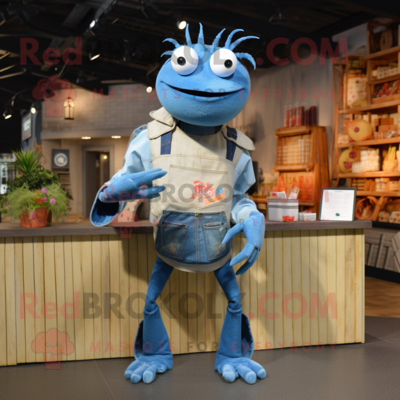 Blue Crab mascot costume character dressed with a Overalls and Hair clips