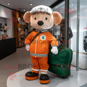 Orange Irish Flag mascot costume character dressed with a Bomber Jacket and Tote bags