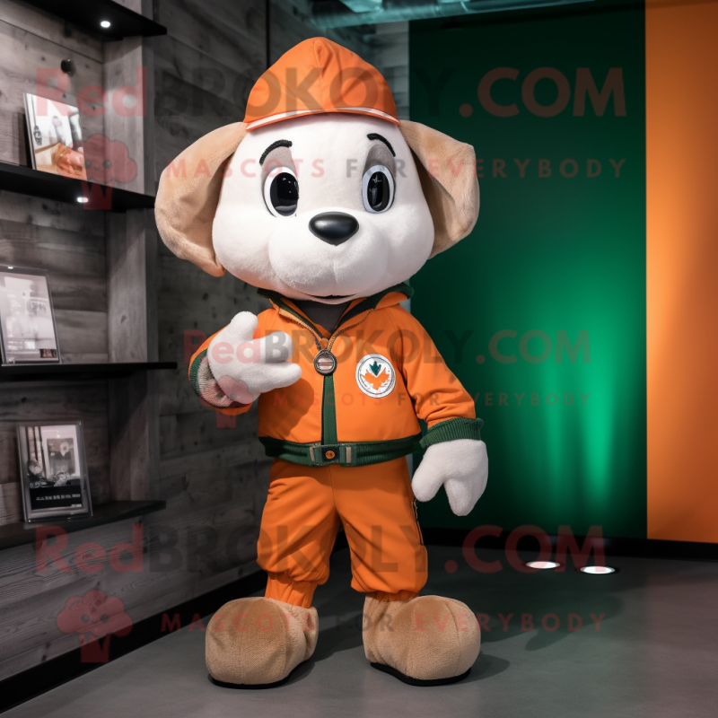 Orange Irish Flag mascot costume character dressed with a Bomber Jacket and Tote bags