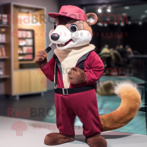 Maroon Weasel mascot costume character dressed with a Corduroy Pants and Earrings