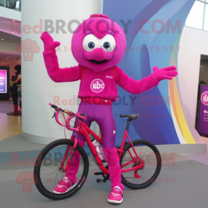 Magenta Unicyclist mascot costume character dressed with a Romper and Keychains