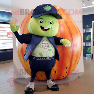 Navy Melon mascot costume character dressed with a Leggings and Bracelets