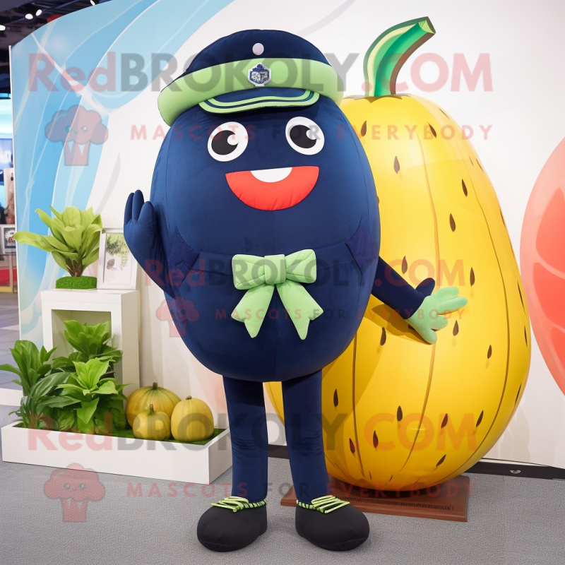 Navy Melon mascot costume character dressed with a Leggings and Bracelets Navy Melon mascot costume character dressed with a Leggings and Bracelets