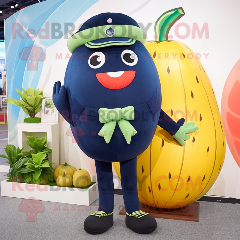 Navy Melon mascot costume character dressed with a Leggings and Bracelets