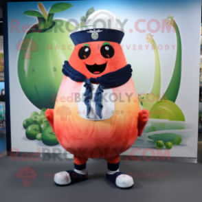 Navy Melon mascot costume character dressed with a Leggings and Bracelets