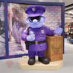 Purple Navy Soldier mascot costume character dressed with a Cargo Shorts and Handbags