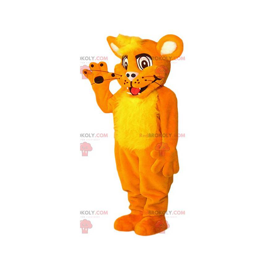 Mascotte del cucciolo di leone arancione. Costume da cucciolo