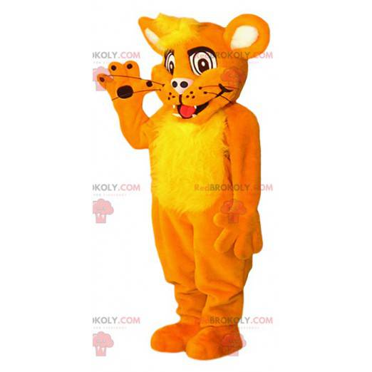 Mascote do filhote de leão laranja. Fantasia de filhote de leão