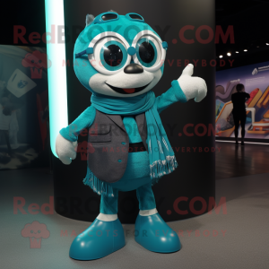 Teal Juggle mascot costume character dressed with a Moto Jacket and Scarves
