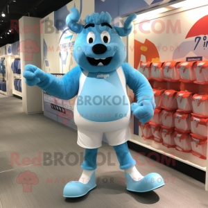 Sky Blue Steak mascot costume character dressed with a Running Shorts and Anklets