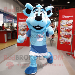Sky Blue Steak mascot costume character dressed with a Running Shorts and Anklets