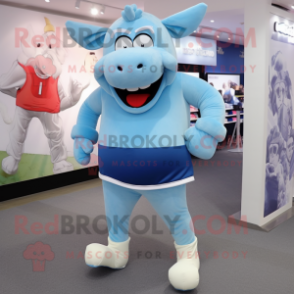 Sky Blue Steak mascot costume character dressed with a Running Shorts and Anklets