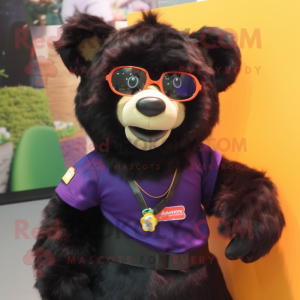 nan Spectacled Bear mascot costume character dressed with a V-Neck Tee and Hair clips