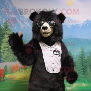 nan Spectacled Bear mascot costume character dressed with a V-Neck Tee and Hair clips