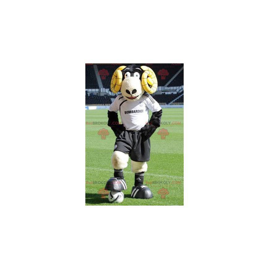 Mascotte de bélier noir et beige avec des cornes jaunes - Mascotte de bélier noir et beige avec des cornes jaunes -