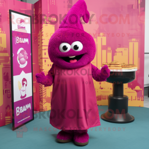 Magenta Biryani mascot costume character dressed with a Maxi Dress and Cummerbunds