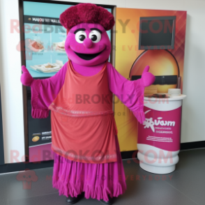 Magenta Biryani mascot costume character dressed with a Maxi Dress and Cummerbunds