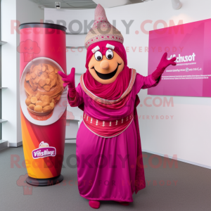 Magenta Biryani mascot costume character dressed with a Maxi Dress and Cummerbunds