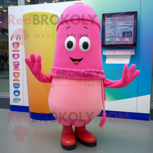 Pink Aglet mascot costume character dressed with a Sweater and Beanies