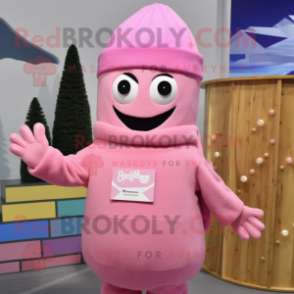 Pink Aglet mascot costume character dressed with a Sweater and Beanies