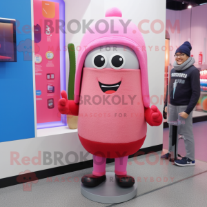 Pink Aglet mascot costume character dressed with a Sweater and Beanies