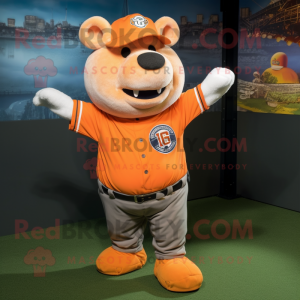 Orange Sow mascot costume character dressed with a Baseball Tee and Keychains