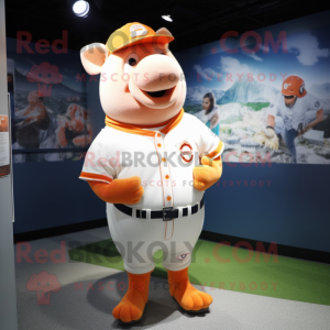 Orange Sow mascot costume character dressed with a Baseball Tee and Keychains