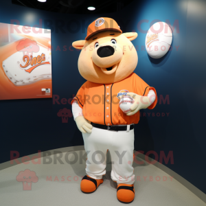 Orange Sow mascot costume character dressed with a Baseball Tee and Keychains