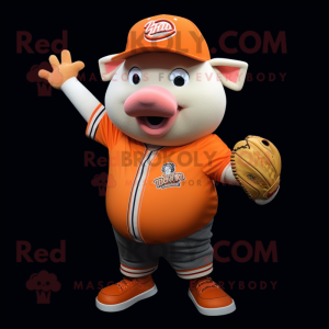 Orange Sow mascot costume character dressed with a Baseball Tee and Keychains