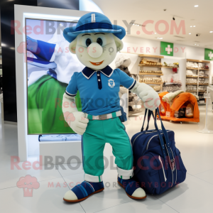Blue Irish Flag mascot costume character dressed with a Polo Tee and Handbags