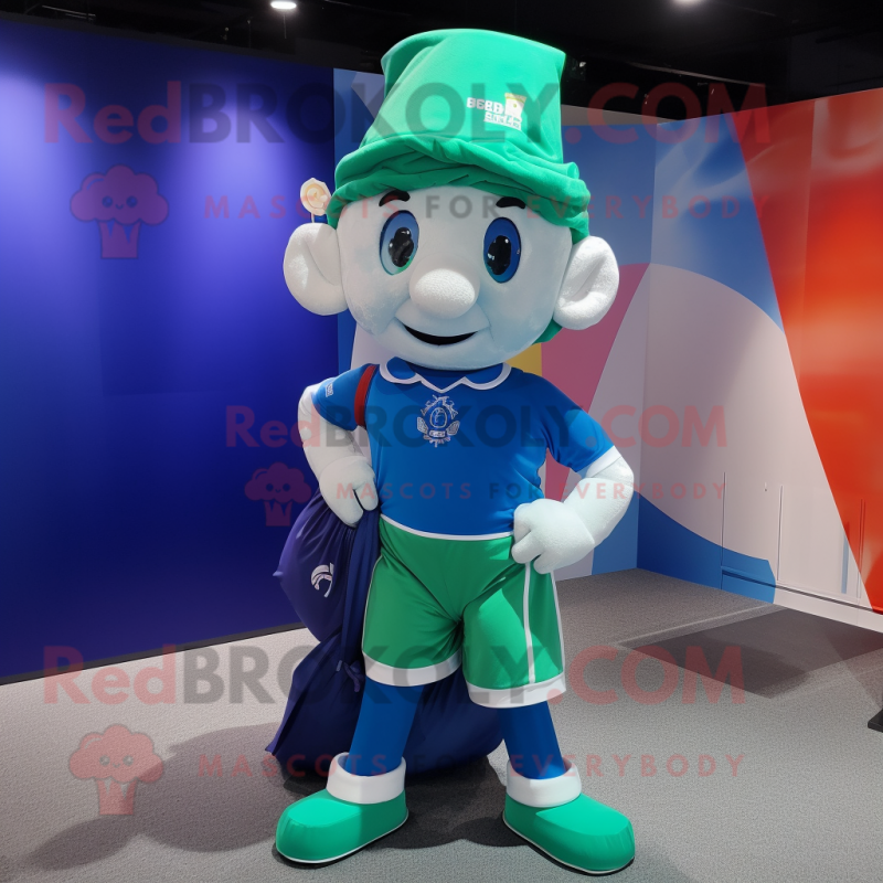 Blue Irish Flag mascot costume character dressed with a Polo Tee and Handbags Blue Irish Flag mascot costume character dressed with a Polo Tee and Handbags