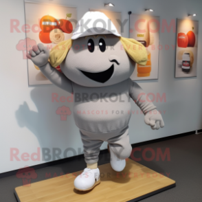 Gray Potato mascot costume character dressed with a Running Shorts and Hats