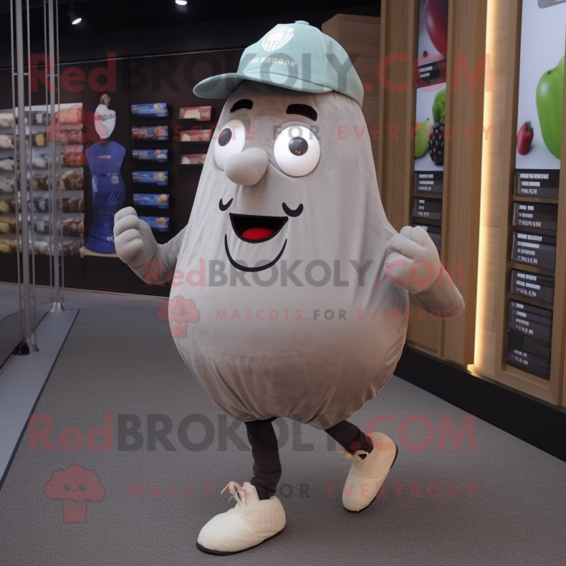 Gray Potato mascot costume character dressed with a Running Shorts and Hats