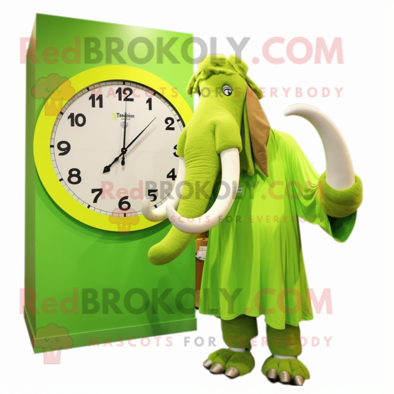 Lime Green Mammoth mascot costume character dressed with a Dress and Watches