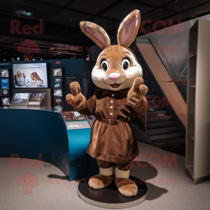 Brown Rabbit mascot costume character dressed with a Mini Dress and Gloves