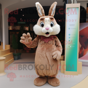 Brown Rabbit mascot costume character dressed with a Mini Dress and Gloves