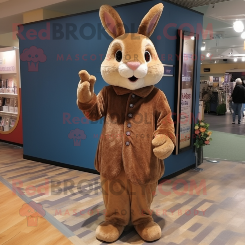 Brown Rabbit mascot costume character dressed with a Mini Dress and Gloves